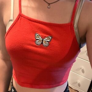 Small Forever21 orangey/redish spaghetti strap tank top! In great condition.